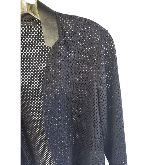 Elie Tahari Edition 1974 Capsule Collection Mesh Shacket sz S Lamb Leather Trim - Picture 13 of 13